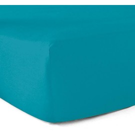 Spannbettlaken, 100% Baumwolle, Fadenzahl 57, Türkisblau, 180 x 200 cm - 30 cm Ecke