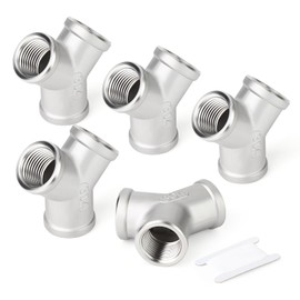 TAISHER 5PCS 304 Stainless Steel Y Shape 3 way Pipe Fittings, 1/4" x 1/4" x 1/4" NPT Female Pipe Fittings
