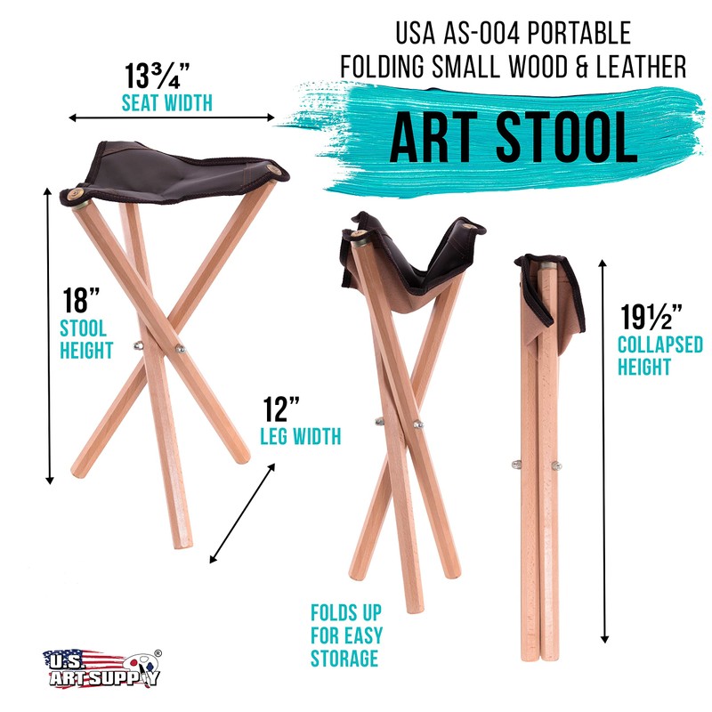 US Art Supply Portable Three Leg Wood Artist Folding Stool