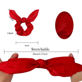 Ondder Hair Scrunchies Set - 15 Pcs Cute Bow Scrunchies, Elastic Hair Ties & Ponytail Holders for Women, Girls & Kids - Red