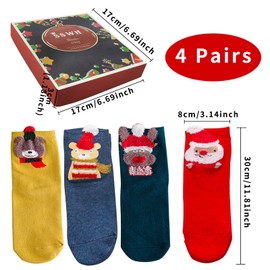 Qunkun 4 Pairs of Christmas Cotton Socks Women, Gift Christmas Socks, Cute Animal Pattern Cartoon Socks for Home Christmas Ornament Christmas Gifts New Year Gift, a