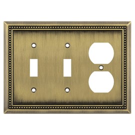 Henne Bery Sunken Pearls Heavy Duty Decorative Wall Plate Switch Plate Outlet Cover (Double Toggle/Single Duplex, Antique Brass)