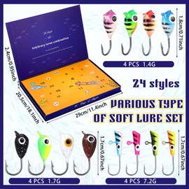 Hollowfly 24 Ice Fishing Advent Calendar 2024 Christmas Countdown 24 Days Ice Fishing Lures Countdown Calendar Set for Ice Fisher Adult Men Father Ice Fishing Blind Box Surprise Gift(Vivid Style)