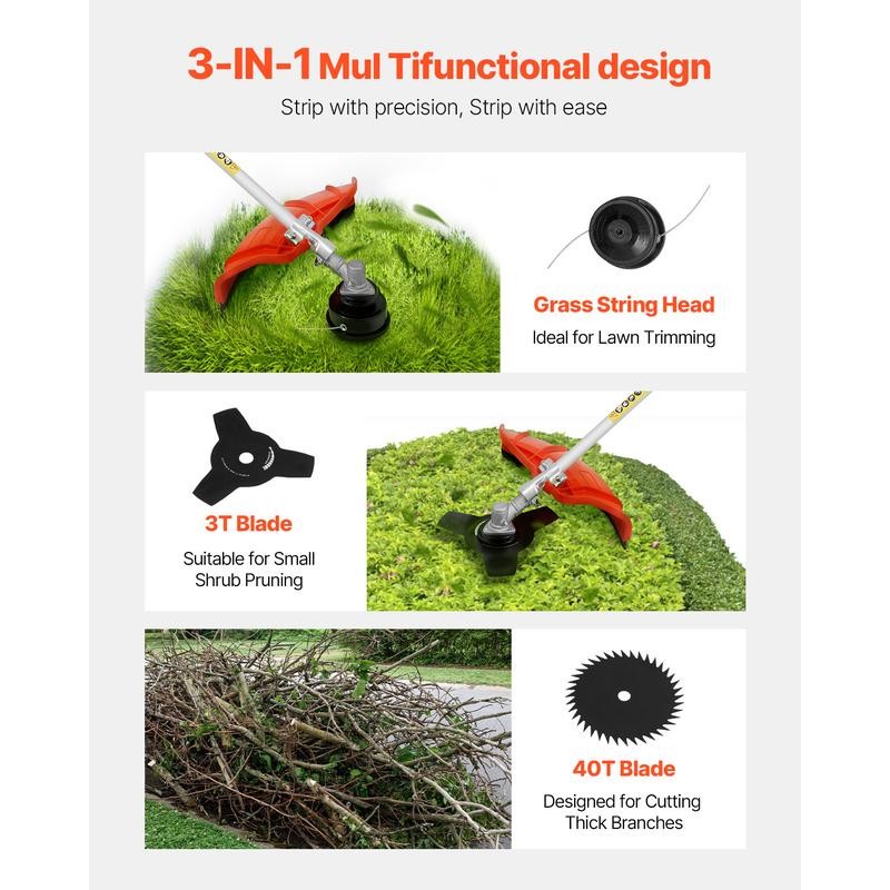 VEVOR String Trimmer, 51.7CC 2-Stroke, Gas Powered Weed Wacker, 16.9"