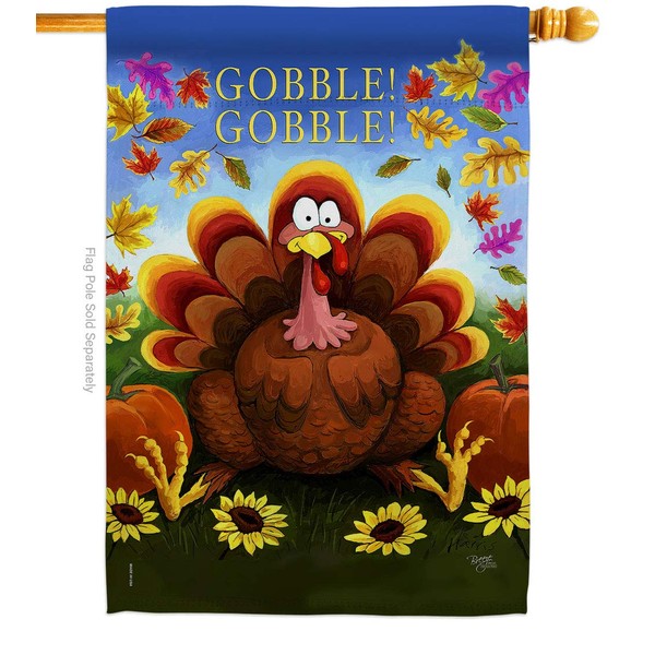 Breeze Decor H113051 Gobble Fall Thanksgiving Decorative Vertical House, Thick