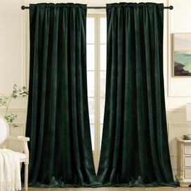 Nemia Dark Green Velvet Curtains Thermal Insulated Blackout Curtain for Bedroom Window Living Room Darkening Luxury Vintage 108 Inches Long Heavy Drapes Panels Rod Pocket Set of 2