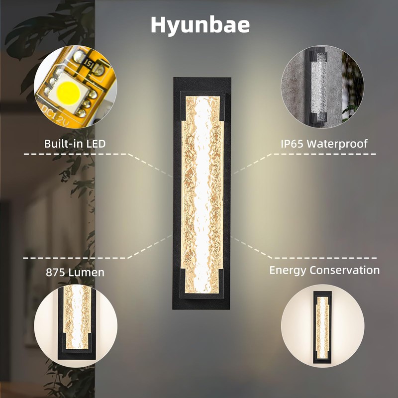 Hyunbae Outdoor Wall Light, 18.9" Large LED Modern Outdoor Wall