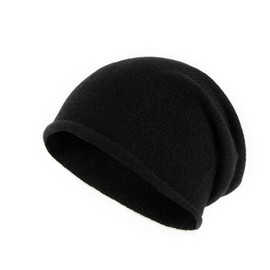 Villand 100% Cashmere Slouchy Beanie Hat for Women, Knitted Ladies Soft Warm Cashmere Skull Beanies Cap, black