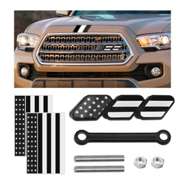 Dickno Tri-Color Grille Badge, Classic Grille Emblem with 3-Color Stripe Decal Sticker, Car Truck Grille Label Decal Decoration Compatible with 4 Runner, Highlander, RAV4 (Gray Flag)