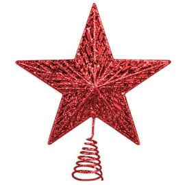 Tech Island Christmas Tree Topper, 17cm Star Tree Toppers Red Glitter Star Tree Topper Glittered Design Tree-top Star Christmas Tree Topper for Home Decoration (Red)