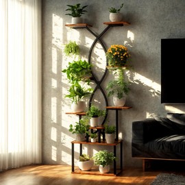 USENIOR 9 Tiered Plant Stand Indoor with Grow Light, Tall Plant Shelf with Wheels for Multiple Plants , 62" Metal Corner Plant Shelves, Corner Flower Display Stand for Living Room, Garden, Patio