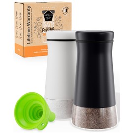 HOME EC Original Glass Salt and Pepper Shakers Set with Adjustable Pour Holes - Stainless Steel Salt Shaker and Pepper Shaker - Farmhouse Salt and Pepper Shaker Set for salts and spices