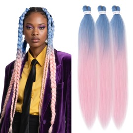 S-noilite 26" Long EZ Braids Pre Stretched Easy Braiding Hair Extensions for Crochet Box Twist Braids Ombre Yaki Synthetic Hair Hot Water Setting 3 Pack 270g Blue to Pink