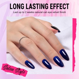 Melodysusie Almond Cat Eye Press On Nails (Royal Blue),Medium Nails Press ons, Salon-like Natural Finish, Reusable Fake Nails, 15 Sizes, 30PCS Nails Kit with Glue