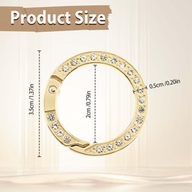 COMNICO 4 Pieces Round Carabiner, Metal Rhinestone O-Rings Camping Backpack Buckle Key Chain Repair Parts for Handbags Purses Shoulder Strap (Diameter 3.5cm), gold