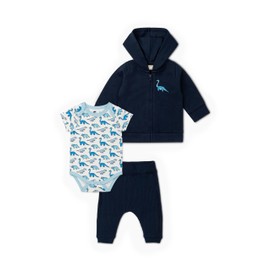MONICA + ANDY Baby Set, Size 9-12 Months, Blue, 100% Organic Baby Clothes for Girls & Boys, Zip Up Jacket, Bodysuit & Pants, Sustainable Super Soft Fabric, Sizes For Kids, Toddler, Newborn & Infant