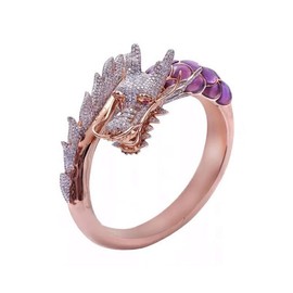 MayiaHey Dragon Head Ring, Punk Purple Dragon Ring for Men, Norse Viking Dragon Animal Ring Dragon Jewelry, Celtic Dragon Ring Hip Hop Rose Gold Dragon Band Ring Iced Out Dragon Ring for Boys