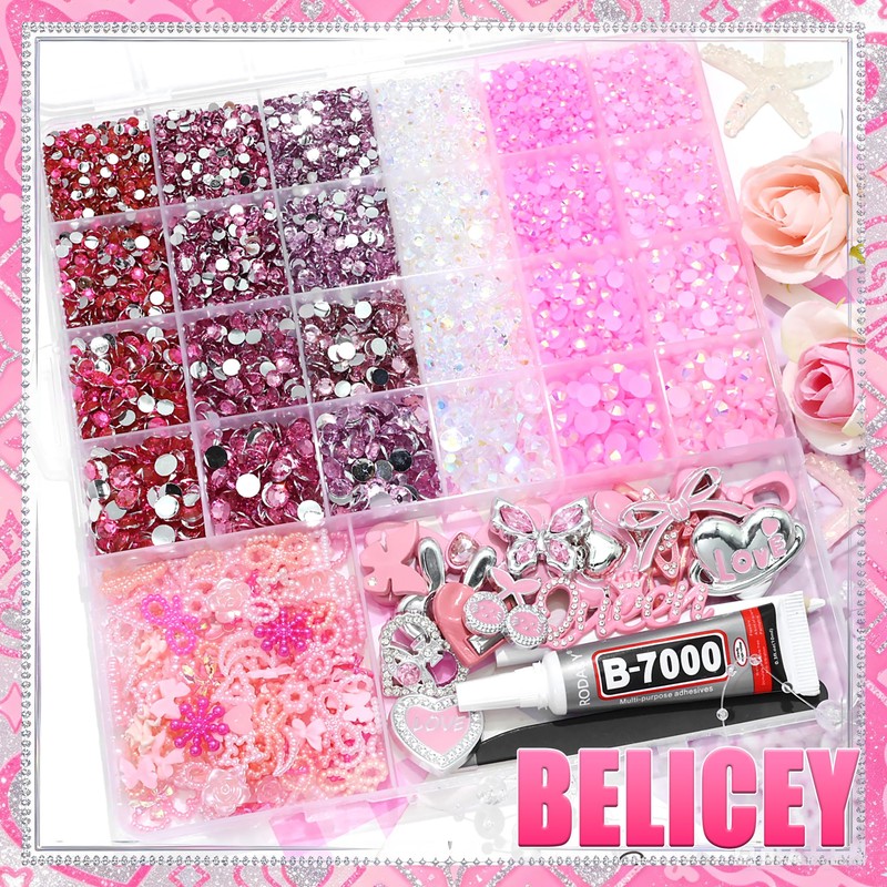 Sliver Pink Junk Case Charms with Bedazzled Kit Y2K Junk