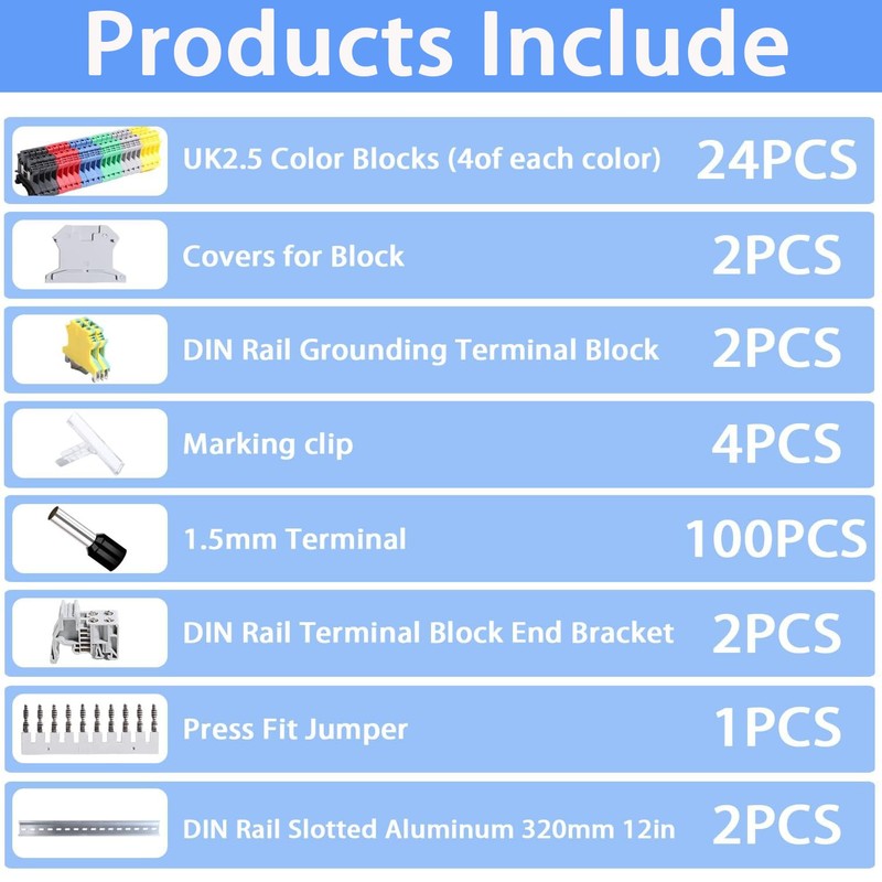 XINTAIHELE DIN Rail Terminal Blocks Kit DK2.5N Terminal Block Connectors