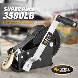 Megaflint Boat Winch Heavy Duty Steel 3500lbs Trailer Winch, Hand Winch with Hook, Two Way Ratchet Crank Winch for SUV, ATV, Gear Cable Winch - Black