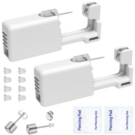 Ear Piercing Kits Disposable Ear Piercing Gun Kits No Pain Easy Use Ear Piercing Gun Kit Tool with Multi-Sized Gold Silver CZ Earring Studs (White- silvery)