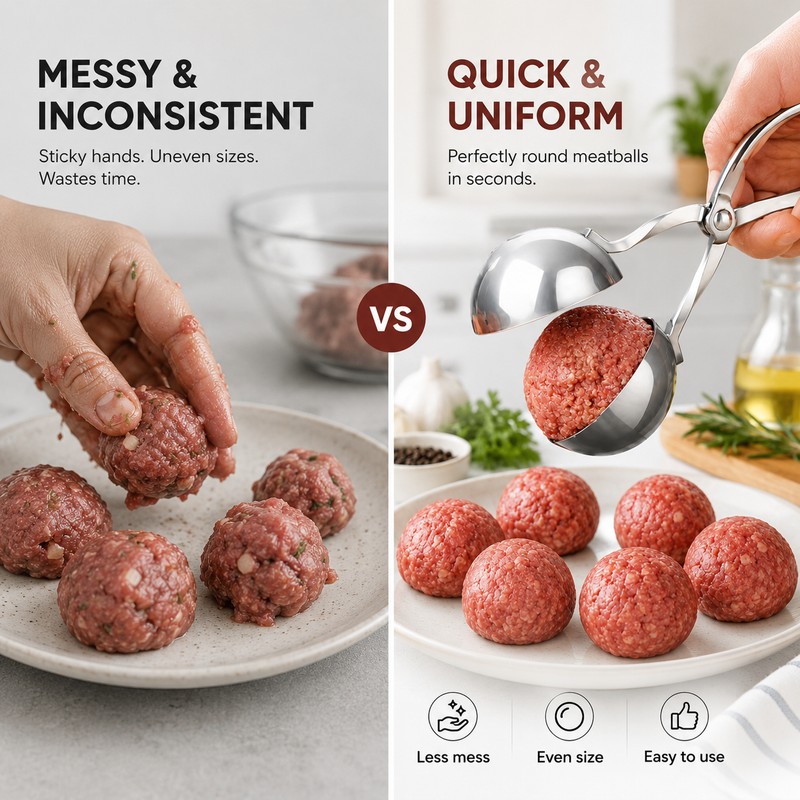 Stainless Steel Meatball Maker Tool – Non-Stick Scissor Scoop for