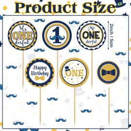 Fuutreo Mr Onederful Cupcake Toppers Mr Onederful Birthday Decorations for Boys 1st Birthday Party Decorations for Boys, 48 Pieces