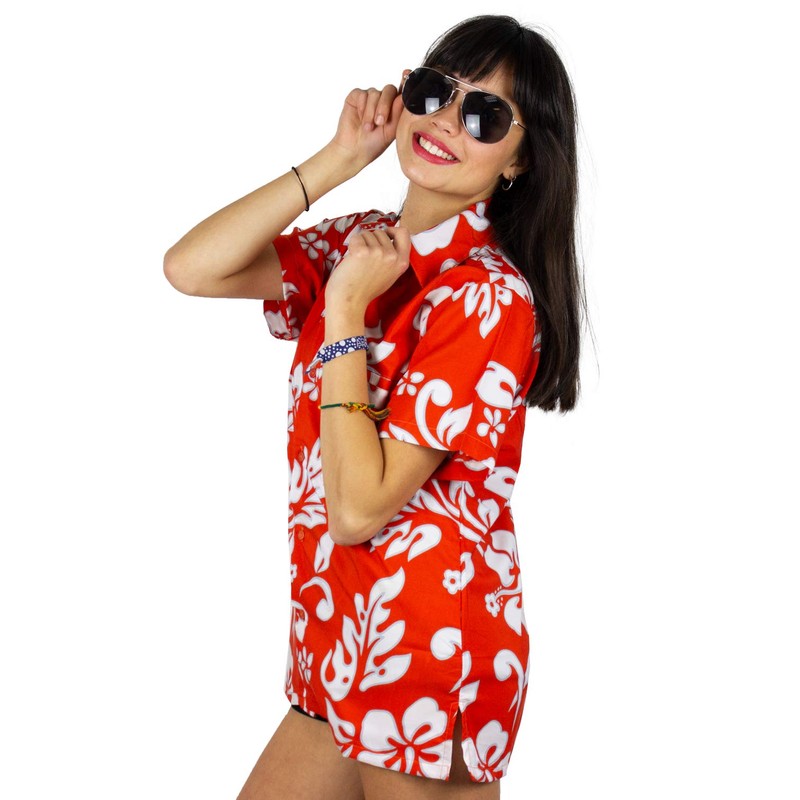Funky Hawaiian Blouse, Hibiskus, red, XXL