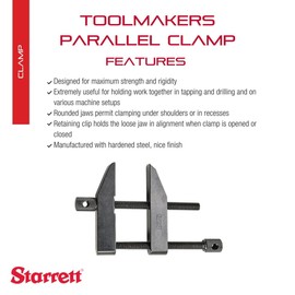 Starrett Toolmakers Parallel Clamp - Ideal for Holding Work in Tapping and Drilling - 2-1/4" Capacity, 1-7/32" Throat Depth, Hardened Steel, Nice Finish - 161C