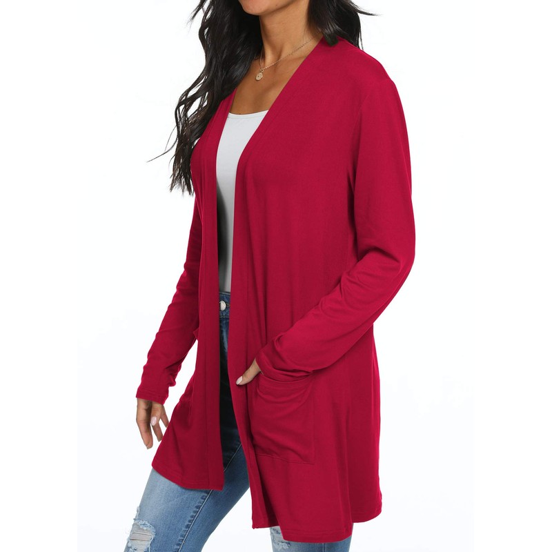 Qixing Women's Cardigan with Pocketes Long Sleeve Casual Lightweight Open