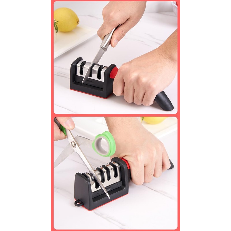 4-in-1 Kitchen Knife Sharpener, Professional Grade with Tungsten Steel and