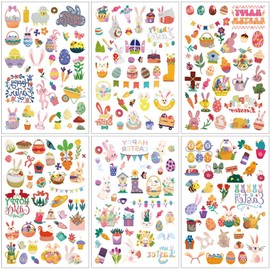 6 Sheets Easter Temporary Tattoos for Kids, Easter Egg and Bunny Fake Tattoos Stickers, Easter Face Body Tattoos for Boy Girls, Easter Basket Stuffers Party Favors Decoration Q1010