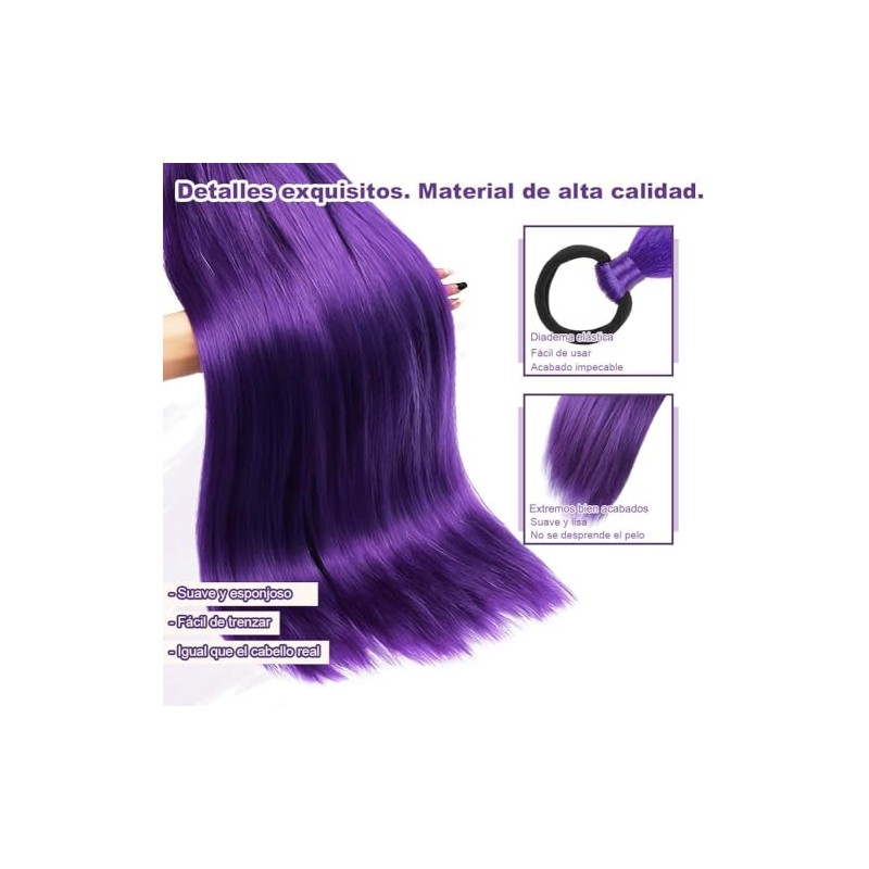 4 Paquetes Extensiones Cabello Morado 60cm Preestirado Trenzas Cosplay