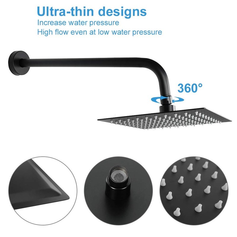 NearMoon Square Rain Shower Head With Extension Arm, Large Stainless
