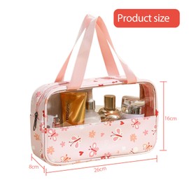 Transparent Toiletry Bag with Printed Motif, Waterproof Portable Toiletry Bag for Men and Women, Make Up Bag with Zippers for Holiday, Bathroom, - Pink, M, Modern and simple