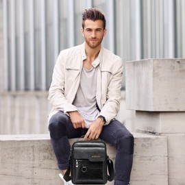 ANPTER Shoulder Bag for Men Messenger Bag PU Leather Crossbody Handbag Satchel Sling Bags Side Bag for School Travel Work Hiking Daily Use (Men Shoulder Bag for Black1)