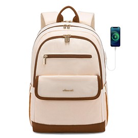 LOVEVOOK Laptop Backpack for Women,17 Inch Fashion Travel Backpack,Large Capacity Backpack Purse with USB,Water-resistant fits College Work Business Travel （Beige）