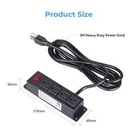 Mountable Power Strip with 4 Outlet, Wall Mount Under Desk Power Strip with 10ft Cord, Flat Plug Power Socket for Home, Office, Industrial, Black