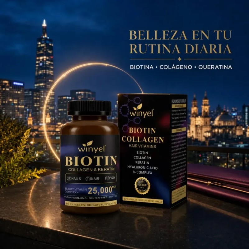 Biotina Winyel Complejo B Colágeno Queratina 60 Cápsulas