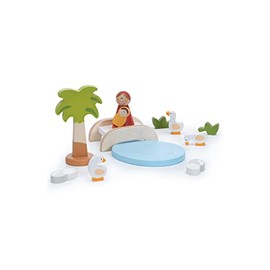 Sevi 83103 Nativity Scene Set Bridge with Pond 11 Pieces Wooden Nativity Scene Set for Complementing the Nativity Scene, Wooden Nativity Scene for Festive Decoration with High-Quality Figures, Approx.