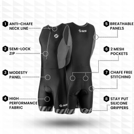 SLS3 Triathlon Suit Men | Tri Suit | Trisuits | Men's Trisuit | 2 Pocket FRT Skinsuit | Great Fit And Comfortable | Designed by Athletes (Black/Blue Stripes, Small)