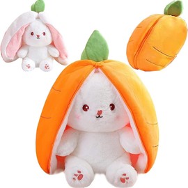 Rabbit Hide Plush | Bunny Cuddly Toy Rabbit Small | Stuffed Rabbit with Carrots and Strawberries, Plush Toy Rabbit, Rabbit Doll, Rabbit Plush, Soft Plush Rabbit Toy, Cute Cuddly Toys