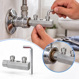 Broken Pipe Thread Extractor Tool – Adjustable 4/6 Point Faucet & Angle Valve Remover with Wrench for Damaged Plumbing Threads