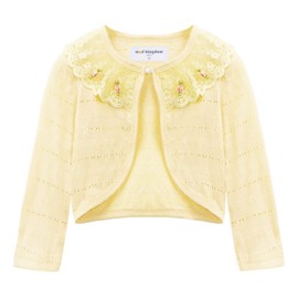 Mud Kingdom Toddler Girls Bolero Shrug Lace Eyelet Cardigans Pearl Button Short Tops Wedding Plain Yellow 4 Years
