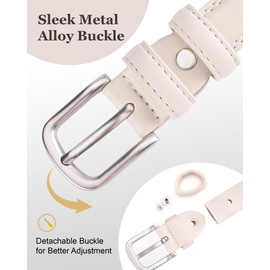 EsengNoyi Ladies Belts for Jeans Pants, Skinny White Belt Women for Dress, Faux Leather M