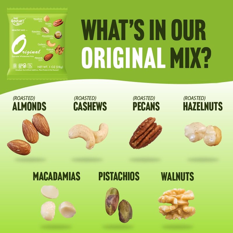 Daily Gourmet Nuts - Unsalted Mixed Nuts Snack Packs/Individually Wrapped