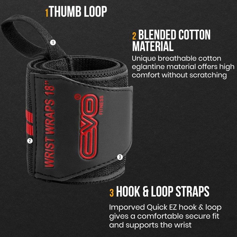 EVO Fitness Pair of 18” Deep Black Weight Lifting Wrist