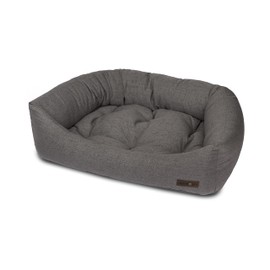 Jax & Bones Dog Bed Napper - Lark Graphite Machine Washable Bed for Dogs - Extra Heavy Duty Bolstered Sides - Small Grey Dog Mat Beds | 24 x 21 Inches