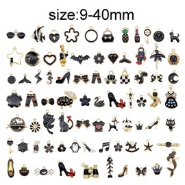 Grace Angie 60pcs(30PAIRS) Assorted Gold Plated Enamel Dainty Dangle Pendants Charms Bulk for Earrings Jewelry Making Necklace Bracelet Craft Findings (Black Theme)