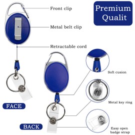 3 Pack Badge Holder with Clip, Badge Reels Retractable Heavy Duty Keychain with Key Belt Reel for Key Ring ID Card Badge Holder